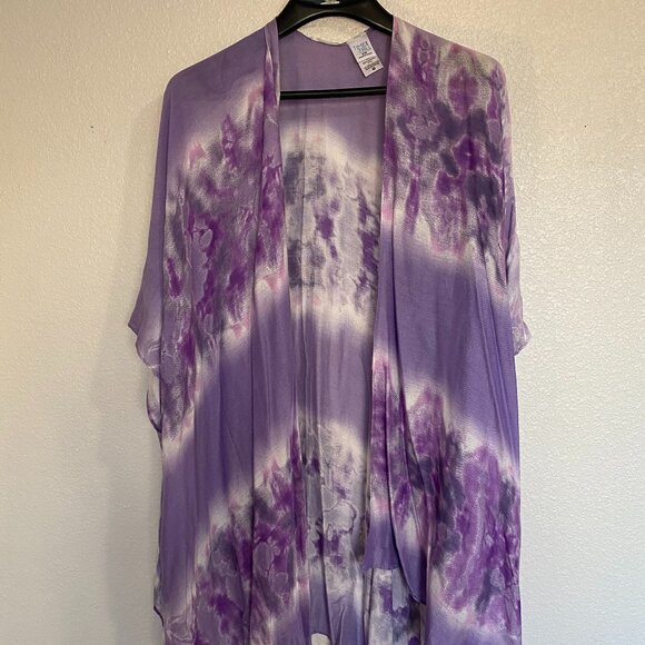 Women's Lace Layering Beach Cover-Up, S/M, Ti-Dye Purple & White - Picture 1 of 2